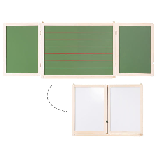 Mal- & Schreibtafel, Hängetafel faltbar, magnetisch weiß, Kreidetafel liniert, Tafellack