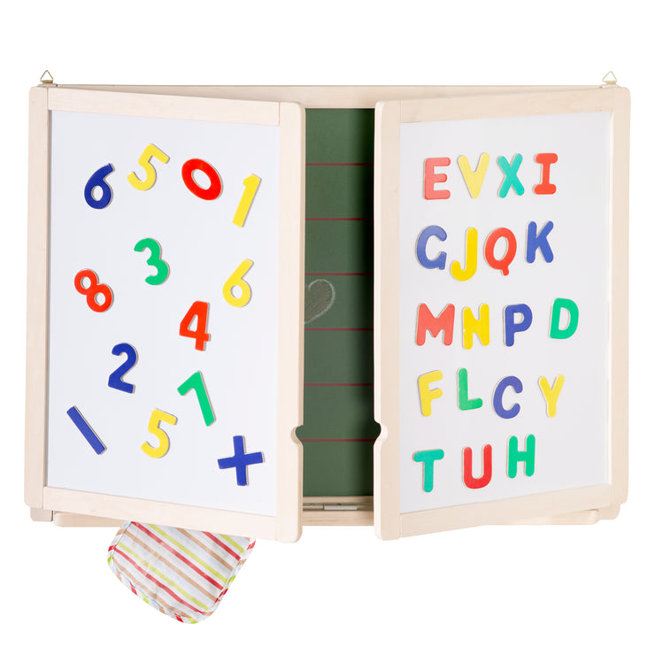 Schreib- & Maltafel magnetisch, weiß,  liniert, inkl. Kreide, Holzmagnetzahlen & -buchstaben