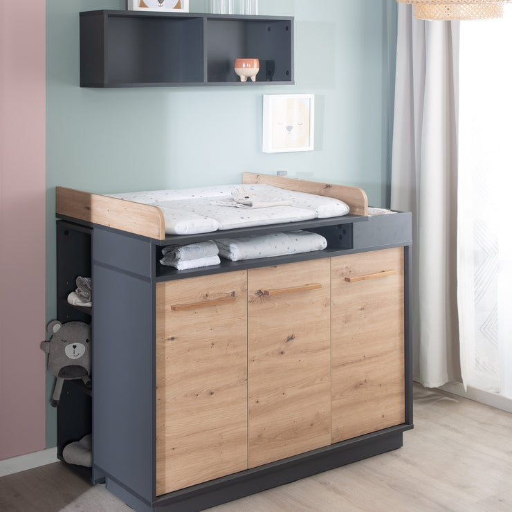 Étagère latérale universelle anthracite avec 2 tablettes, adaptée aux commodes à langer