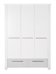 Zimmerset 'Linus' inkl. Kombi-Bett 70 x 140 cm, Wickelkommode & 3-türigem Schrank, Weiß / grau