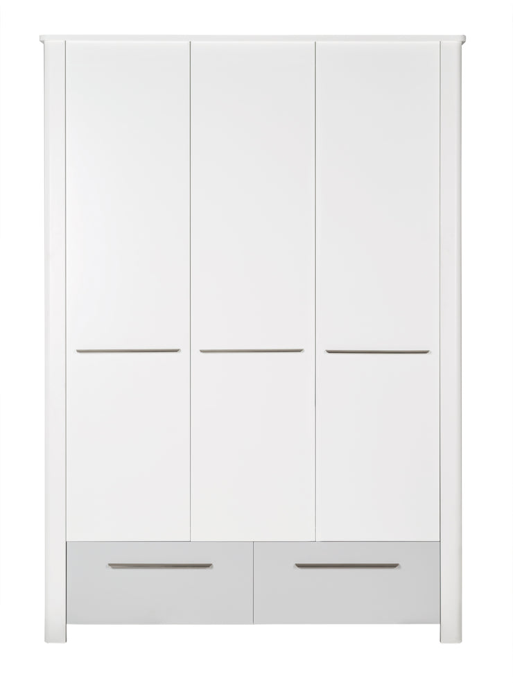 Zimmerset 'Linus' inkl. Kombi-Bett 70 x 140 cm, Wickelkommode & 3-türigem Schrank, Weiß / grau