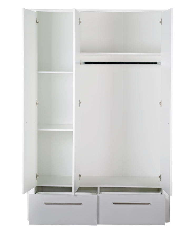 Zimmerset 'Linus' inkl. Kombi-Bett 70 x 140 cm, Wickelkommode & 3-türigem Schrank, Weiß / grau