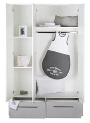 Zimmerset 'Linus' inkl. Kombi-Bett 70 x 140 cm, Wickelkommode & 3-türigem Schrank, Weiß / grau