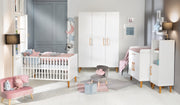 Kinderzimmerset 'Mick', inkl. Kombi-Bett, Wickelkommode & 3-türigem Schrank, weiß/Goldeiche