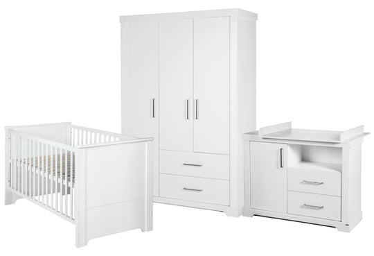 Möbelset 'Maxi' inkl. Kombi-Bett 70 x 140 cm, Wickelkommode & 3-türigem Kleiderschrank, weiß
