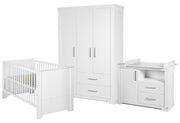 Möbelset 'Maxi' inkl. Kombi-Bett 70 x 140 cm, Wickelkommode & 3-türigem Kleiderschrank, weiß