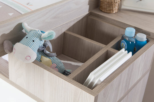 Kinderzimmerset 'Olaf' inkl. Kombi-Bett 70 x 140 cm, Wickelkommode & 3-türigem Schrank, Luna Elm/weiß