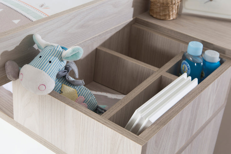 Kinderzimmerset 'Olaf' inkl. Kombi-Bett 70 x 140 cm, Wickelkommode & 3-türigem Schrank, Luna Elm/weiß
