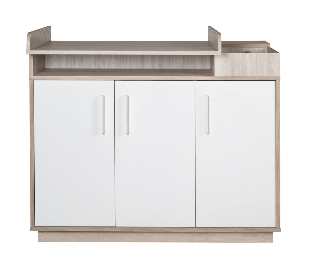 Kinderzimmerset 'Olaf' inkl. Kombi-Bett 70 x 140 cm, Wickelkommode & 3-türigem Schrank, Luna Elm/weiß