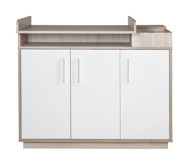 Kinderzimmerset 'Olaf' inkl. Kombi-Bett 70 x 140 cm, Wickelkommode & 3-türigem Schrank, Luna Elm/weiß
