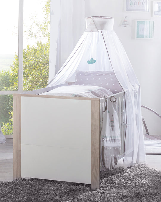 Kinderzimmerset 'Olaf' inkl. Kombi-Bett 70 x 140 cm, Wickelkommode & 3-türigem Schrank, Luna Elm/weiß