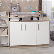 Kinderzimmerset 'Olaf' inkl. Kombi-Bett 70 x 140 cm, Wickelkommode & 3-türigem Schrank, Luna Elm/weiß