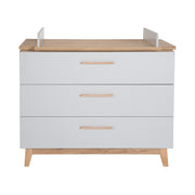 Kinderzimmerset 'Caro', inkl. Kombi-Bett 70 x 140 cm, Wickelkommode & 3-türigem Schrank, Lichtgrau/Goldeiche