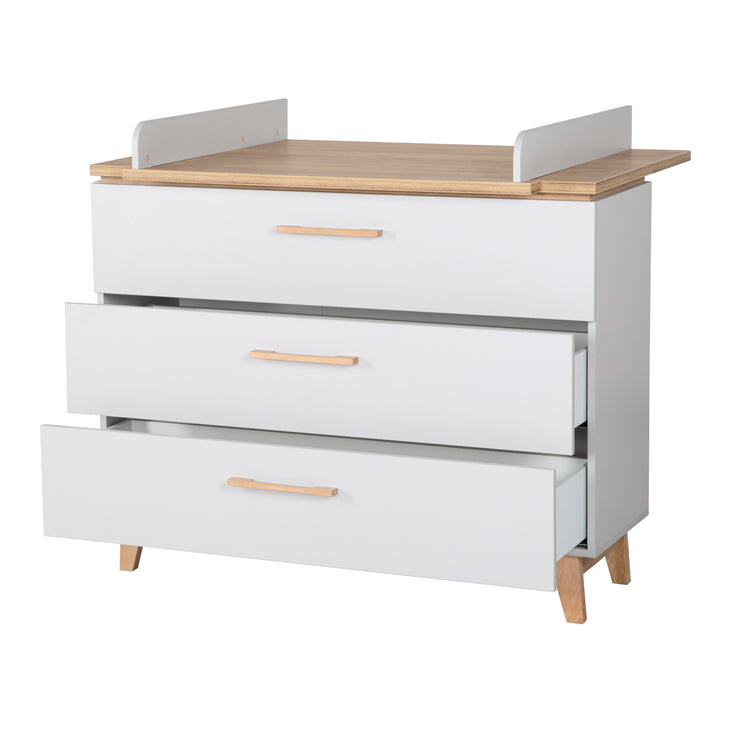 Children's room set 'Caro', incl. combi cot 70 x 140 cm, changing table & 3-door cupboard, light gray / gold oak