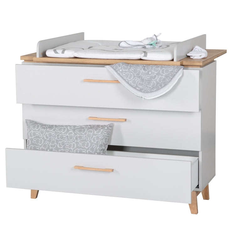 Children's room set 'Caro', incl. combi cot 70 x 140 cm, changing table & 3-door cupboard, light gray / gold oak