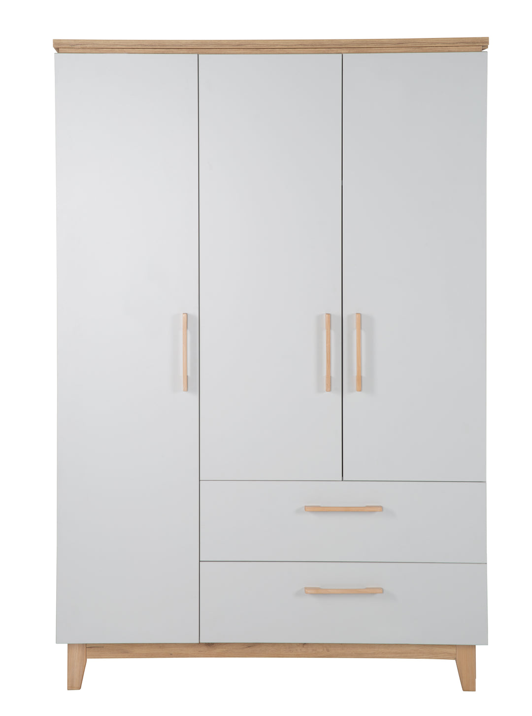 Children's Room Set 'Caro', including Convertible Bed 70 x 140 cm, Changing Table & 3-Door Wardrobe, Light Gray/Gold Oak