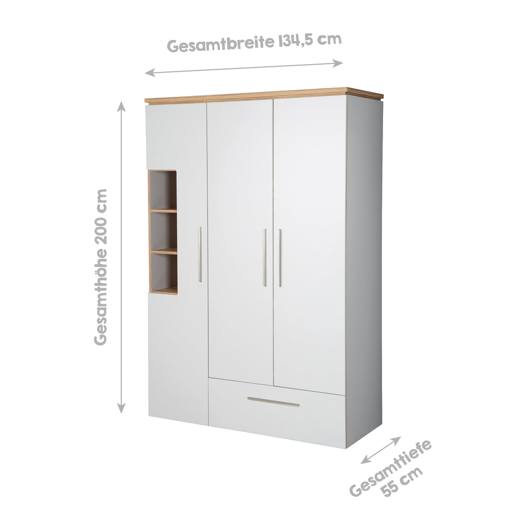Kleiderschrank 'Tobi', 3-türig, 1 Schublade, mit Soft Close-Technik, Drehtürenschrank