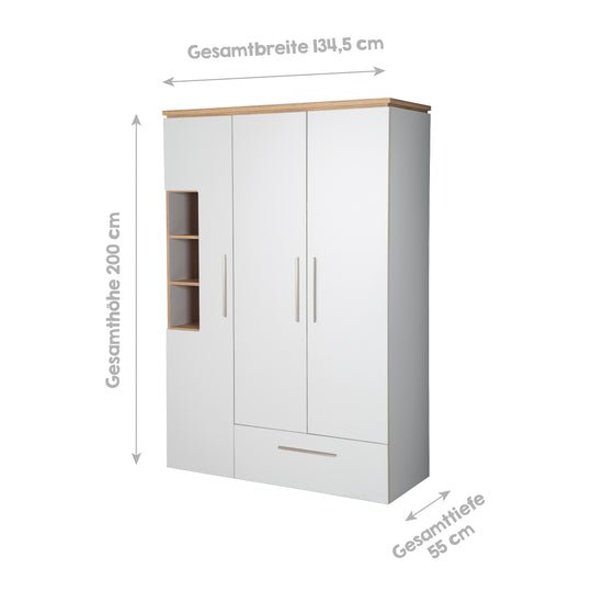 Kleiderschrank 'Tobi', 3-türig, 1 Schublade, mit Soft Close-Technik, Drehtürenschrank