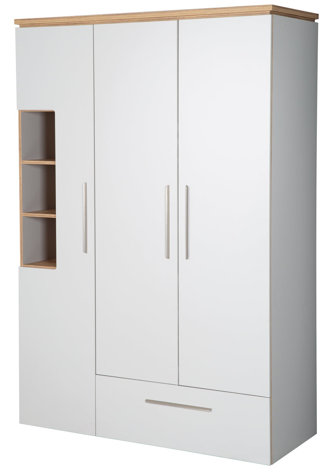 Kinderzimmerset 'Tobi', inkl. Kombi-Bett 70 x 140 cm, Wickelkommode & 3-türigem Schrank, Lichtgrau/Goldeiche