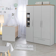 Cameretta per bambini "Tobi", incl. letto combinato 70 x 140 cm, fasciatoio e armadio a 3 ante, grigio chiaro / rovere dorato