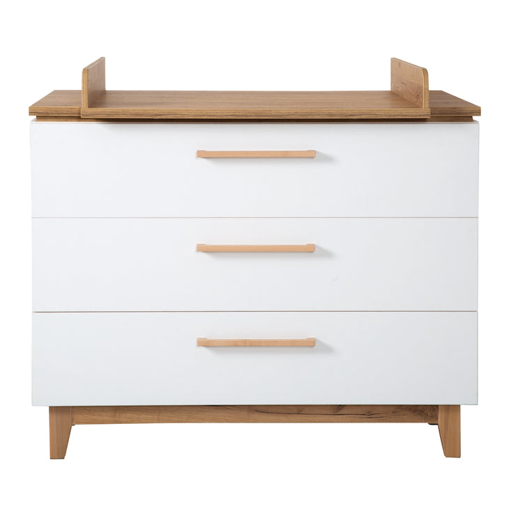 Room set 'Finn' incl. combi cot 70 x 140 cm, changing table & 3-door wardrobe, white / gold oak