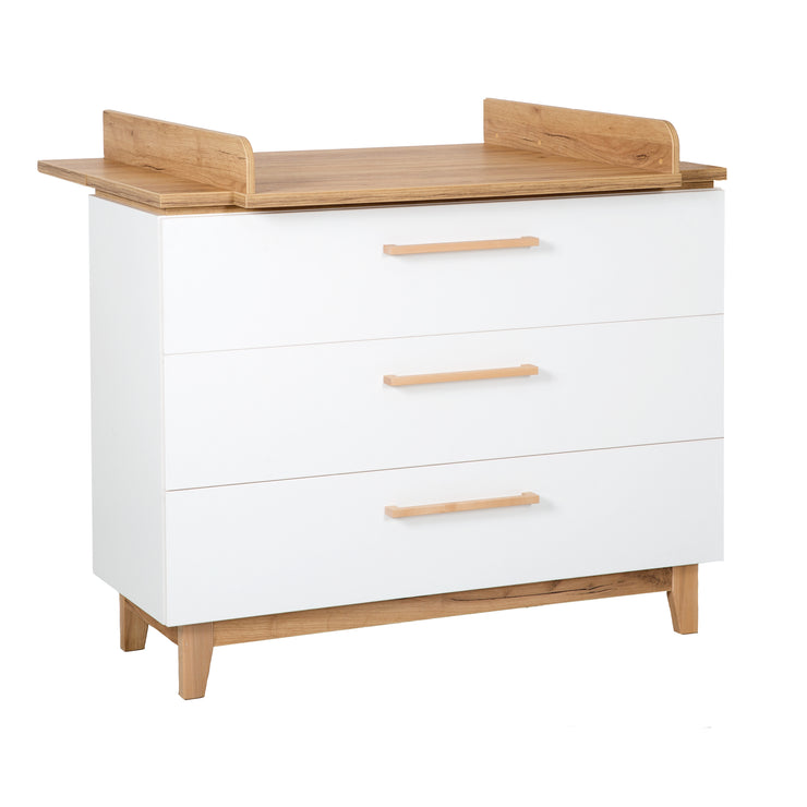 Room set 'Finn' incl. combi cot 70 x 140 cm, changing table & 3-door wardrobe, white / gold oak