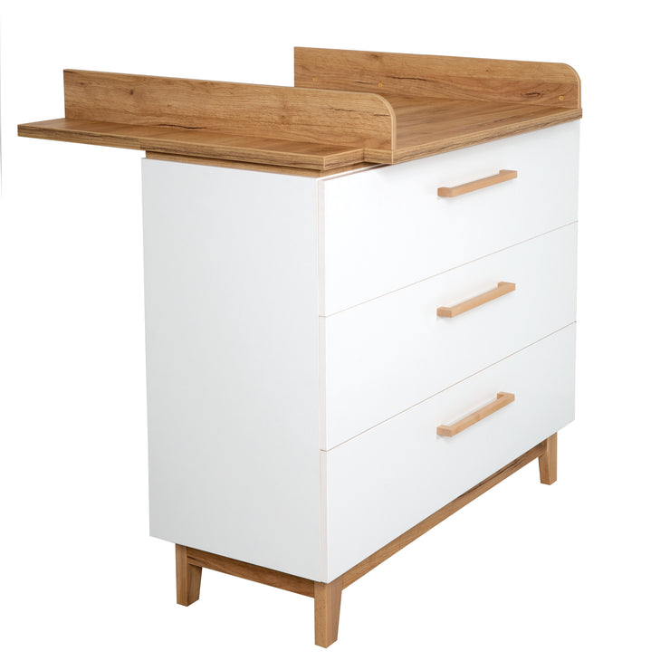 Room set 'Finn' incl. combi cot 70 x 140 cm, changing table & 3-door wardrobe, white / gold oak