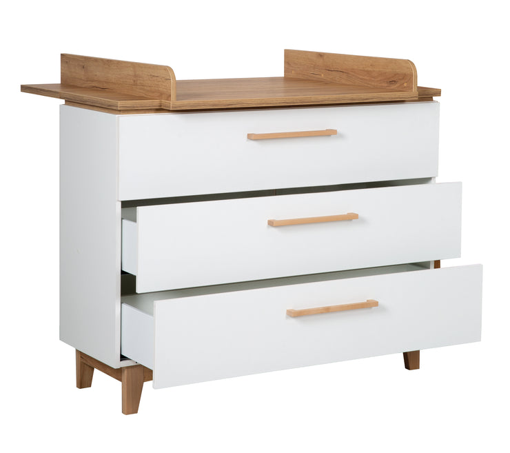 Room set 'Finn' incl. combi cot 70 x 140 cm, changing table & 3-door wardrobe, white / gold oak