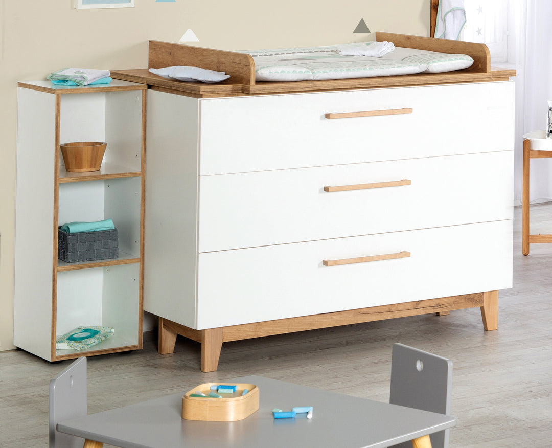 Room Set 'Finn' including Convertible Bed 70 x 140 cm, Changing Table & 3-Door Wardrobe, White/Gold Oak