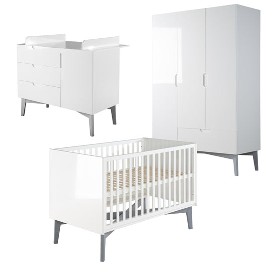 Kinderzimmerset 'Retro 2‘, inkl. Kombi-Bett 70 x 140 cm, Wickelkommode &  Schrank 3-türig