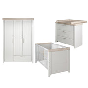 Kindermöbelset 'Helene', inkl. Kombi-Bett 70 x 140 cm, Wickelkommode & 3-türigem Schrank, Lichtgrau