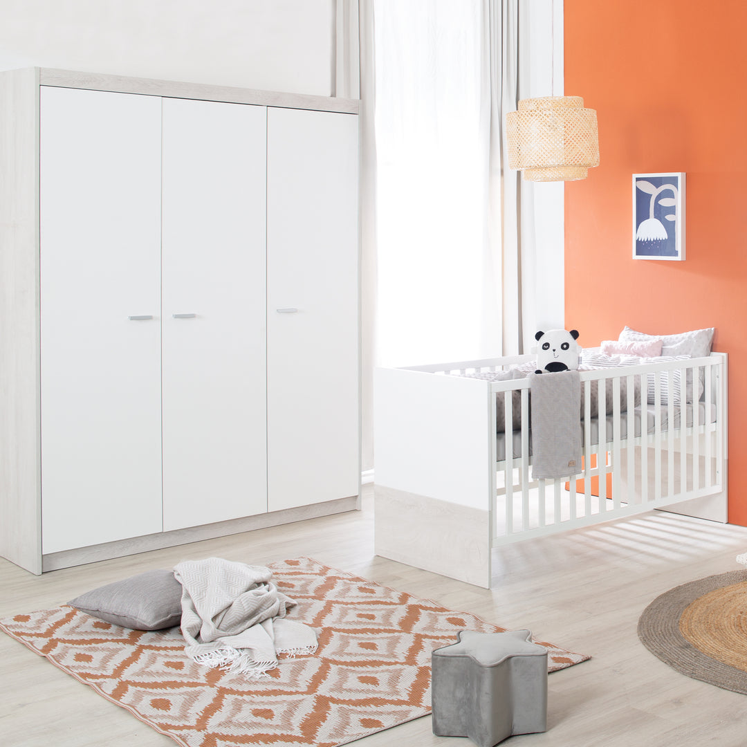 Juego de muebles 'Julia' 3 piezas, incluye cuna convertible de 70 x 140 cm, cómoda para cambiar pañales y armario de 3 puertas