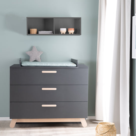 Set da camera 'Jara' antracite, con letto combinato, fasciatoio e armadio a 3 ante