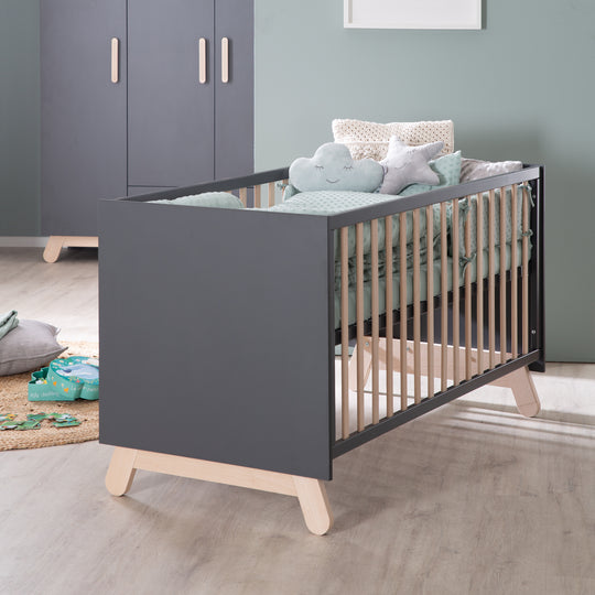 Set da camera 'Jara' antracite, con letto combinato, fasciatoio e armadio a 3 ante