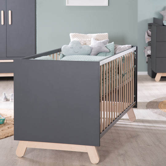 Set da camera 'Jara' antracite, con letto combinato, fasciatoio e armadio a 3 ante