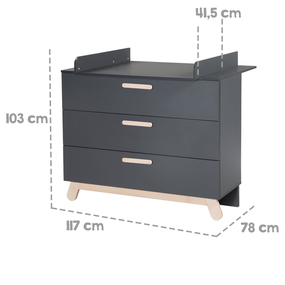 Set da camera 'Jara' antracite, con letto combinato, fasciatoio e armadio a 3 ante