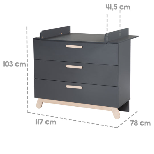Set da camera 'Jara' antracite, con letto combinato, fasciatoio e armadio a 3 ante