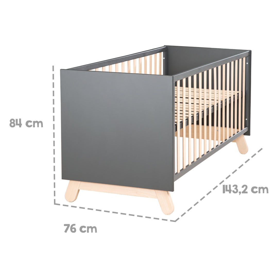 Set da camera 'Jara' antracite, con letto combinato, fasciatoio e armadio a 3 ante
