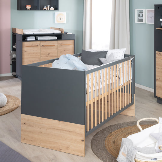 Kinderzimmerset 'Lenn' 3-teilig - Bett 70x140 + Wickelkommode + Kleiderschrank 3-türig