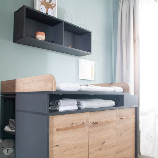 Kinderzimmerset 'Lenn' 3-teilig - Bett 70x140 + Wickelkommode + Kleiderschrank 3-türig