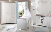 Juego de habitación infantil 'Felicia' con cama combinada 70 x 140 cm, cambiador y armario de 3 puertas, Luna Olmo / blanco