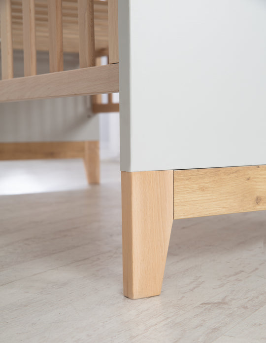 Children's Room Set 'Caro', including Convertible Bed 70 x 140 cm, Changing Table & 3-Door Wardrobe, Light Gray/Gold Oak