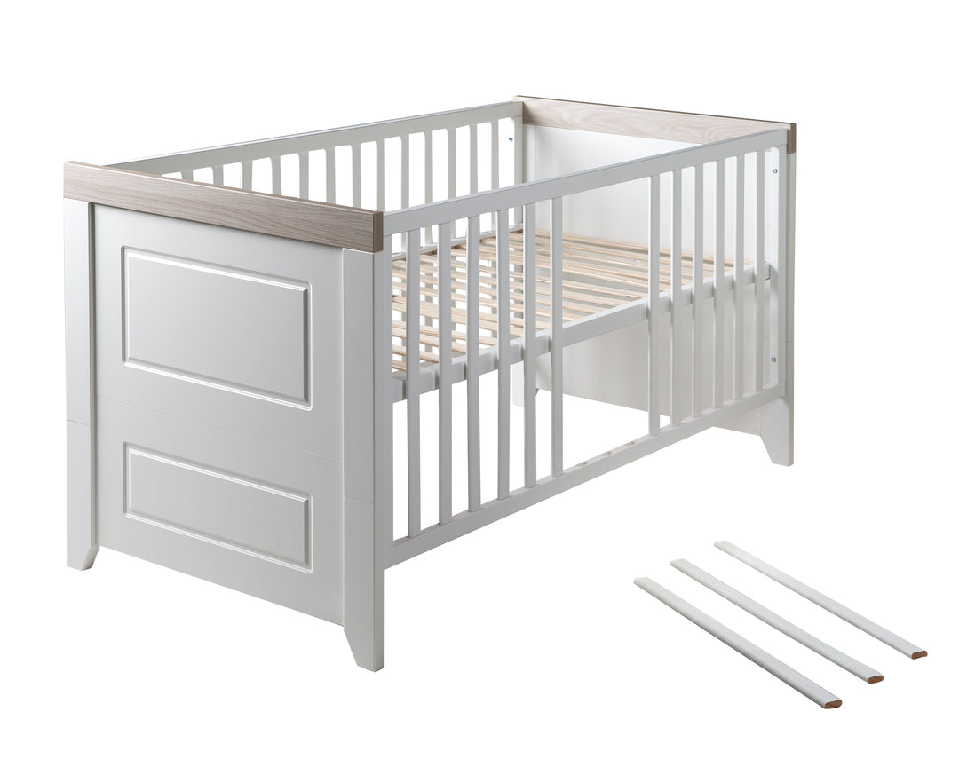 Zimmerset 'Felicia', inkl. Kombi-Bett 70 x 140 cm & breiter Wickelkommode, Luna Elm/weiß