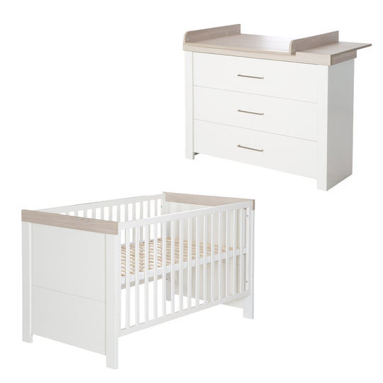 Furniture Set 'Lucy' 2-Piece, Including Convertible Children's Bed 70 x 140 cm & Wide Changing Table