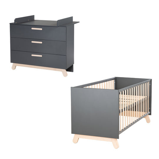 Furniture Set 'Jara' Including Baby/Children's Bed 70 x 140 cm & Changing Table in Anthracite