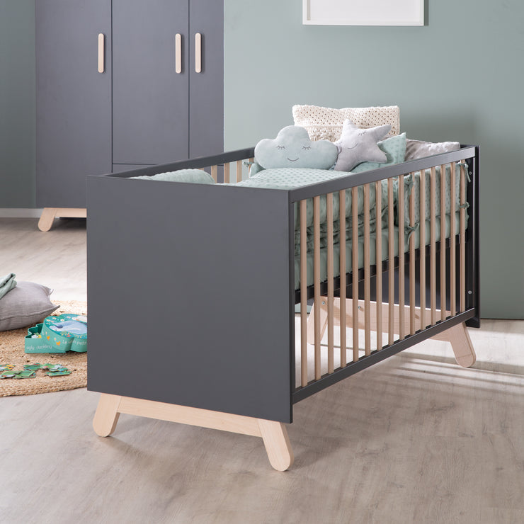 Möbelset 'Jara' inkl. Baby-/Kinderbett 70 x 140 cm & Wickelkommode in Anthrazit