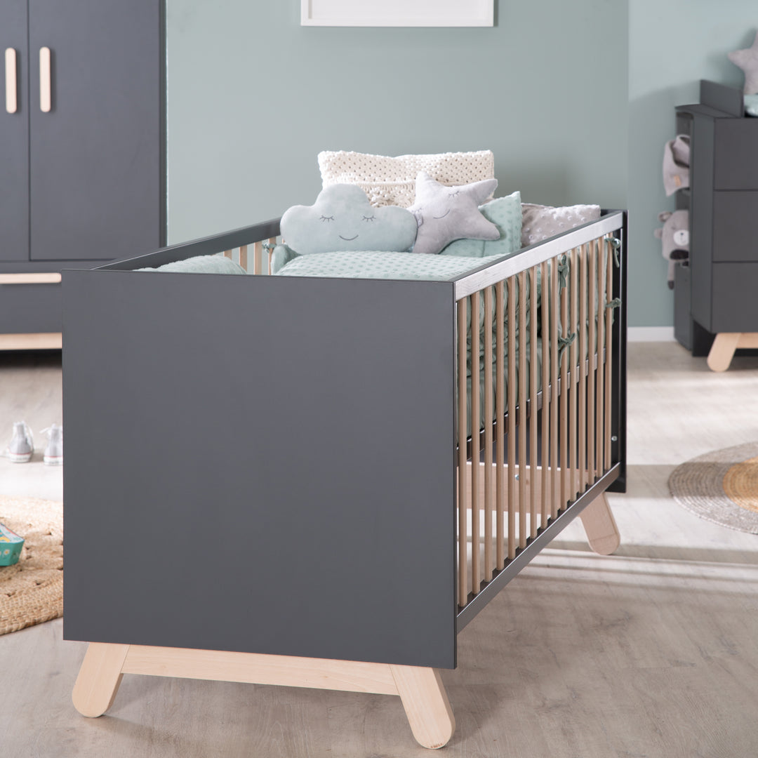 Furniture Set 'Jara' Including Baby/Children's Bed 70 x 140 cm & Changing Table in Anthracite