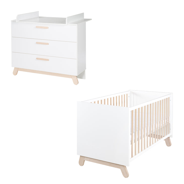 Ensemble de meubles 'Clara' incl. lit bébé 70x140 et commode à langer en blanc/naturel
