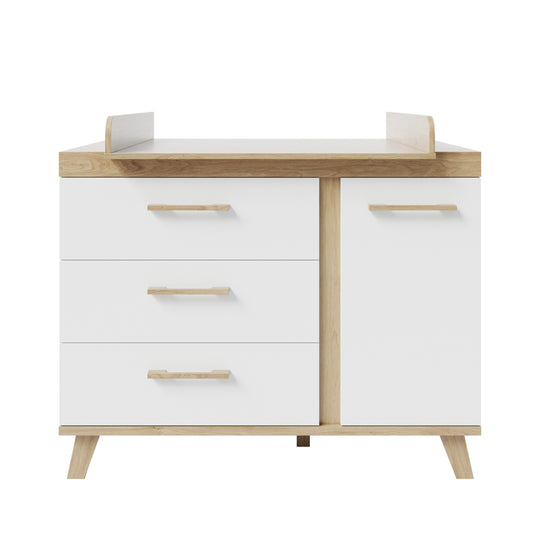 Möbelset 'Smile' 2-teilig - Kombi-Bett 70x140 + Wickelkommode - Artisan Eiche / Weiß