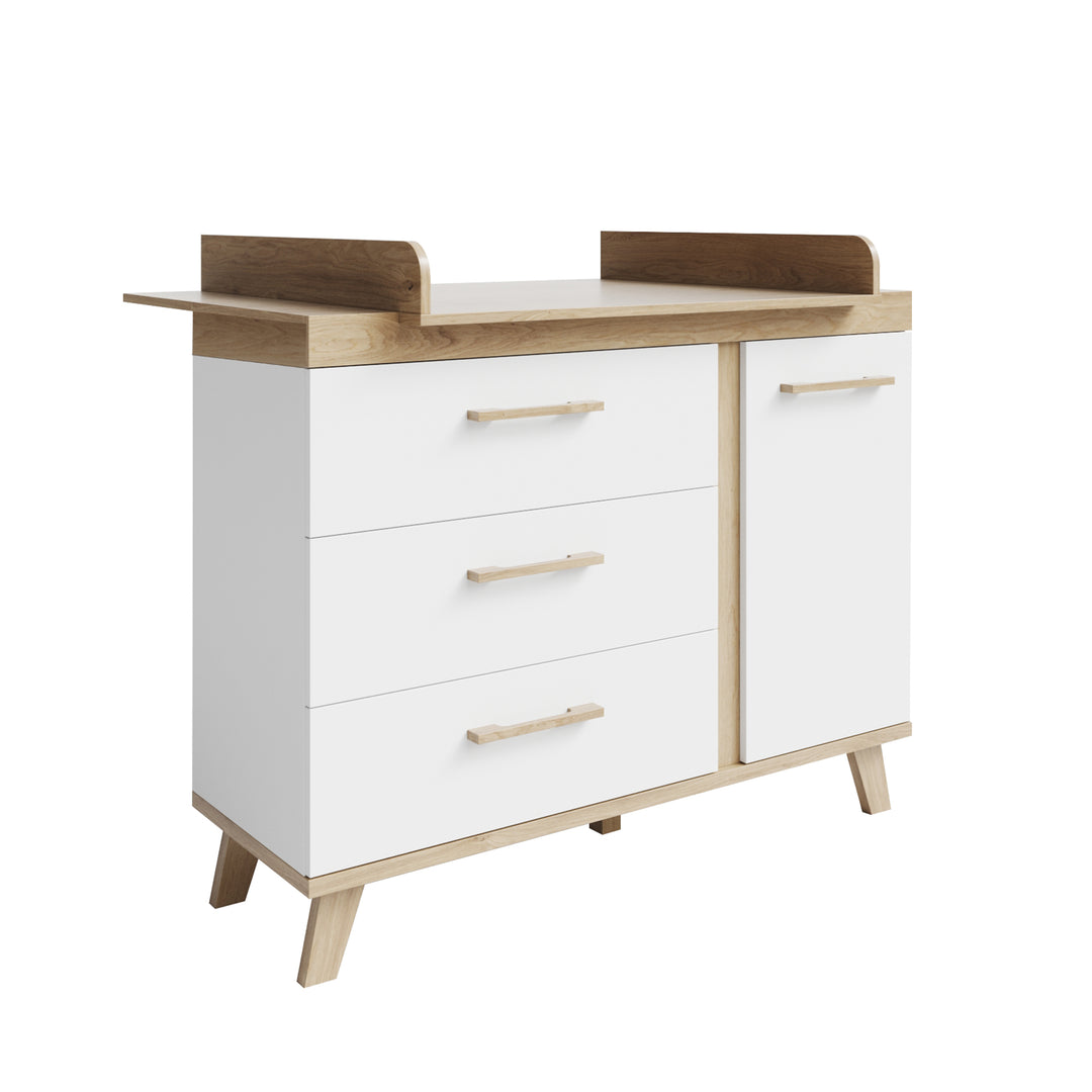 Möbelset 'Smile' 2-teilig - Kombi-Bett 70x140 + Wickelkommode - Artisan Eiche / Weiß